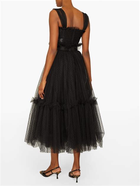 Dolce&Gabbana Polka Dot Ruched Tulle Midi Dress 